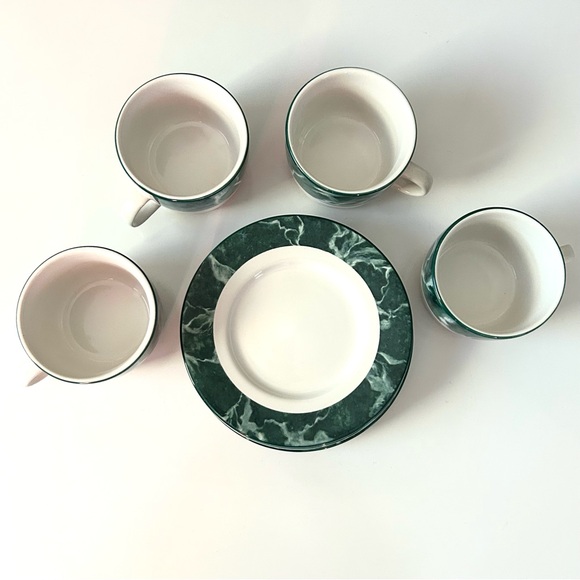 Set of 4 Newcor Vintage White & Green Coffee / Tea Cup and Saucer Plate - Picture 2 of 7